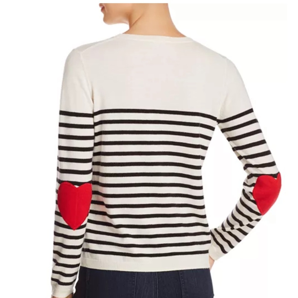 Kate Spade Black and White Striped Sweater with Red Heart Elbows NWOT